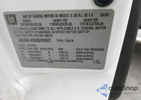 2006 Chevrolet Silverado 1500 Work Truck from USA, damaged, VIN 3GCEK14Z66G269557